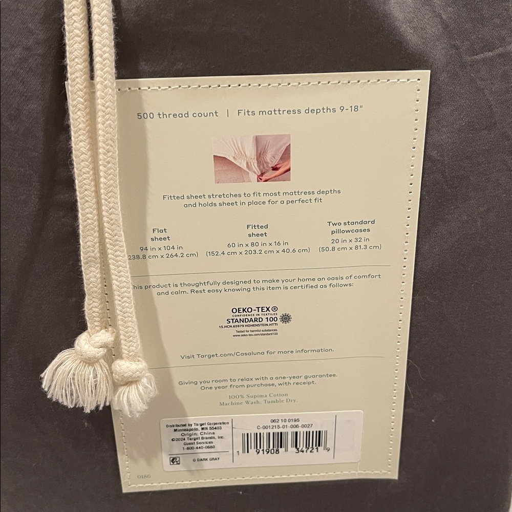 Casaluna Supima Sateen Sheet Set in Charcoal - Picture 4 of 5